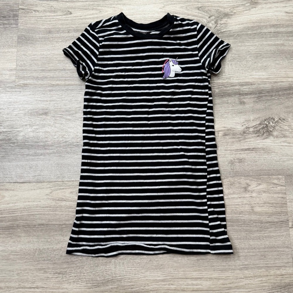 Forever 21‎ Girls Black White Striped Unicorn Dress Kids Size 5/6